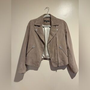 Quince Genuine Suede Biker Jacket Zipper Detail Taupe XS